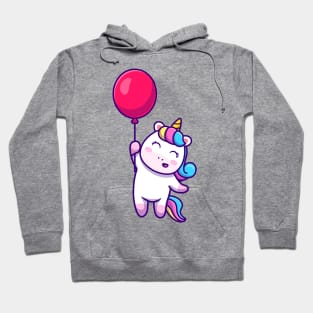 Cute unicorn floating with balloon Hoodie